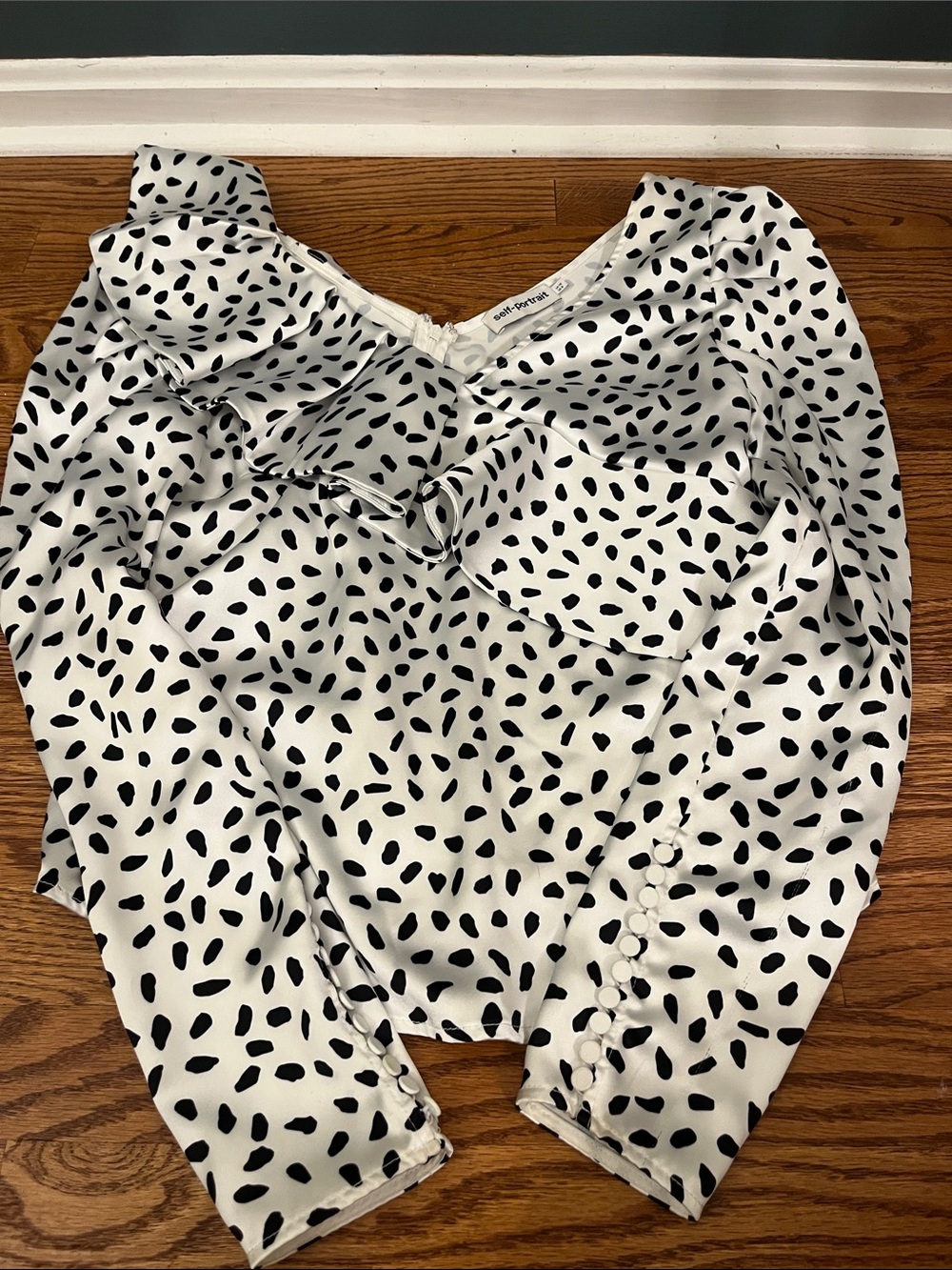 Self-Portrait white and black abstract-dot blouse Size 6
